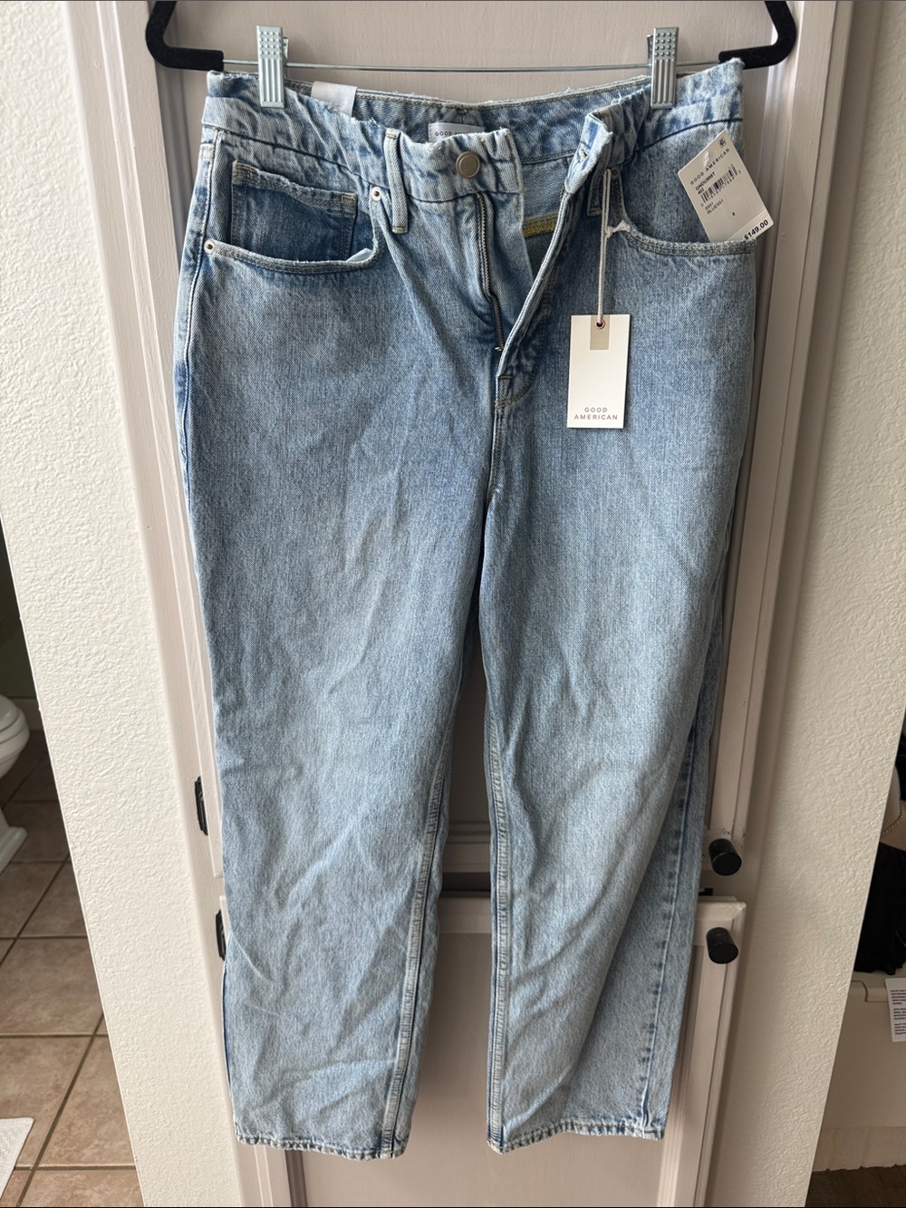Good American Pale Blue Straight Leg High-Rise Jeans